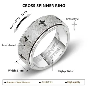 YEAHLOVE Vintage Cross Spinner Statement Ring | Retro Band for Everyday Wear, Anxiety Relief & Good Fortune