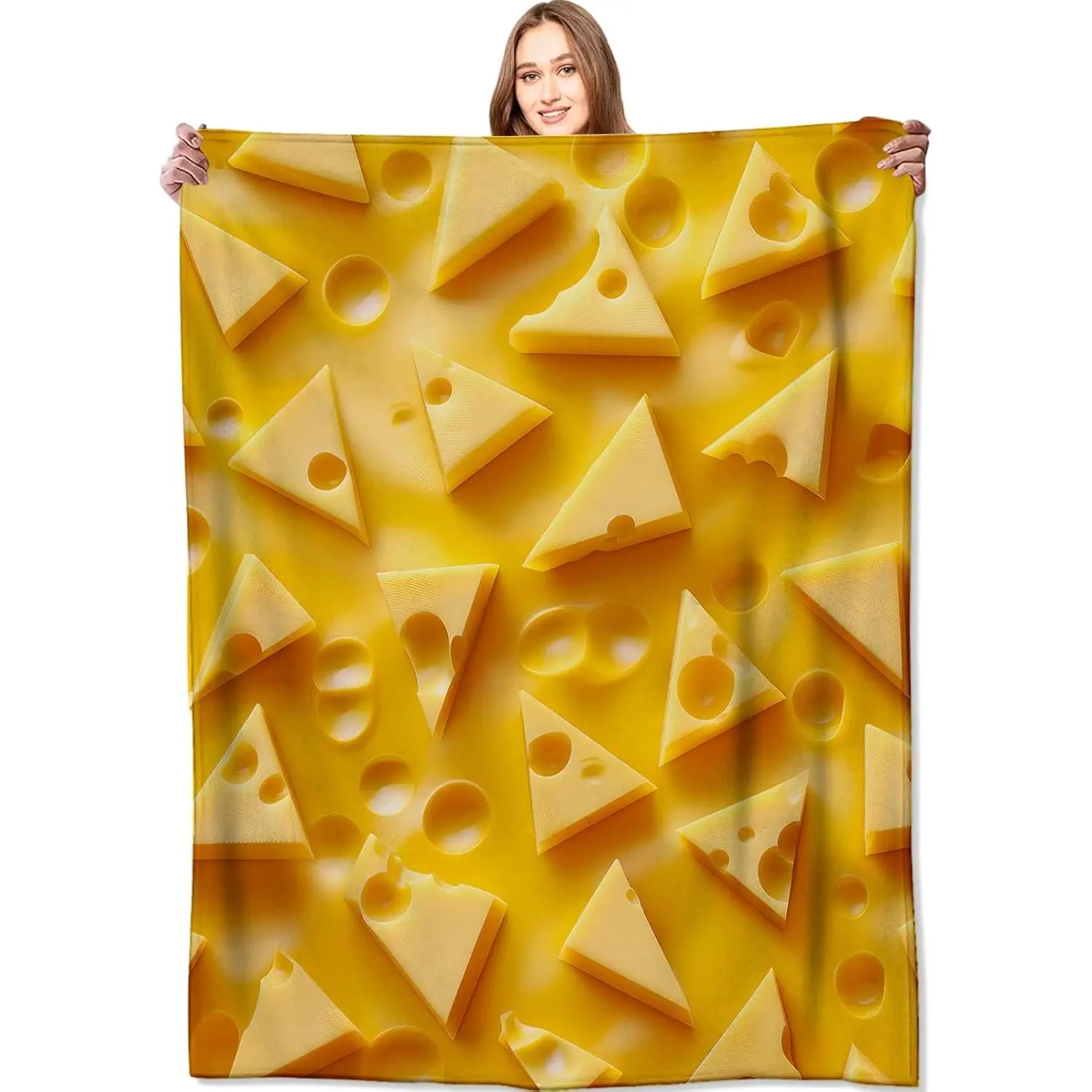 Cheese Slice Blanket - Lightweight Soft Fleece Chemical-Free Child-Friendly Throw, Custom Photo Option, Birthday Gift for Kids, Sofa Couch Bedroom Modern Decor (50x60in), Chemical Free Blankets, Child-Friendly Blankets