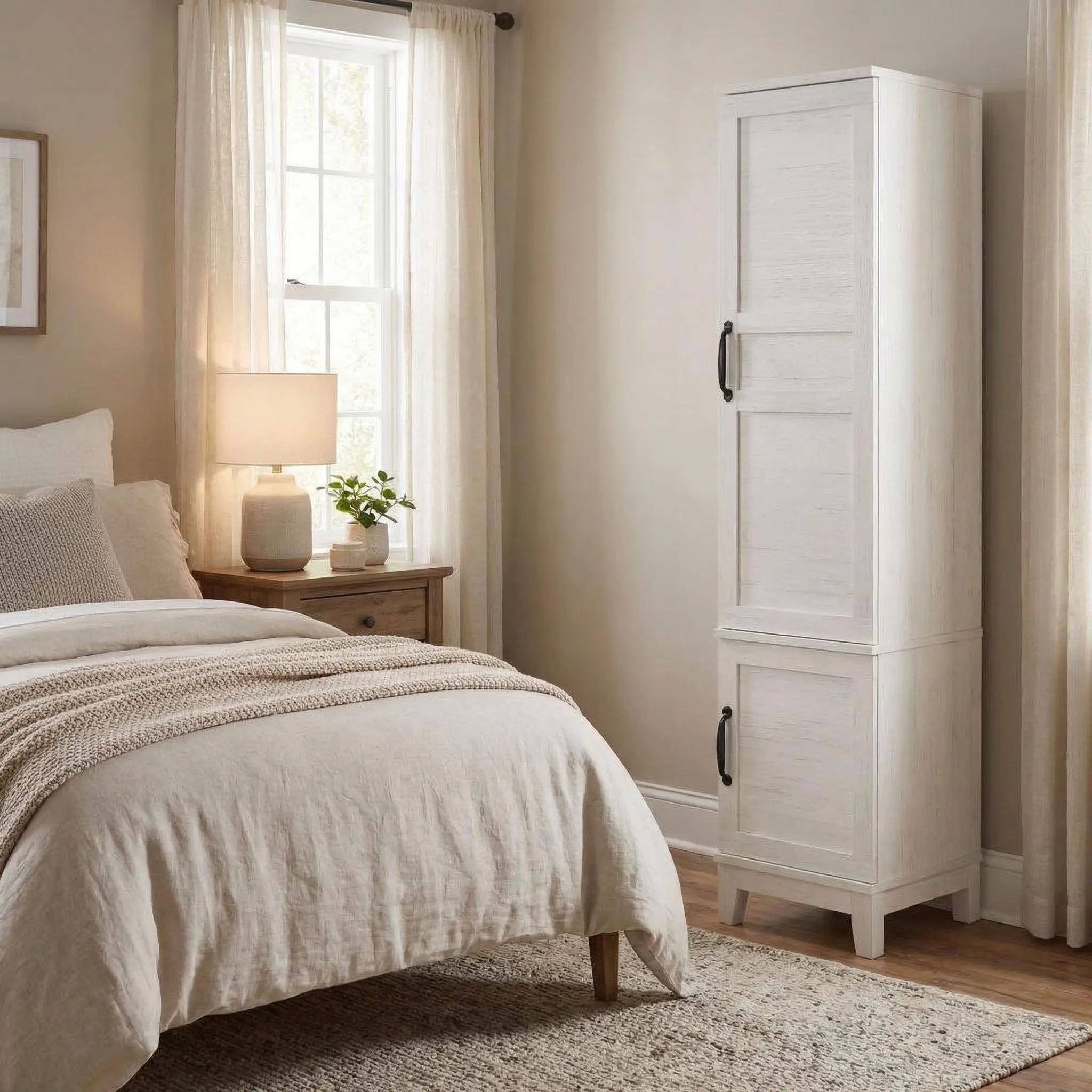 🚪 72" Tall Wooden Wardrobe – 2 Doors, Hanging Rod & 18 Adjustable Shelves – Narrow Clothes Storage Cabinet for Bedroom! ✨
