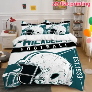 2D Flat 3Pcs Philadelphia Football Themed Duvet Cover, Vintage Sports Bedding with Helmet Design, Soft Microfiber Comforter (1 Cover+2 Pillowcases, Unfilled) for Bedroom & Dorm Room Decor.