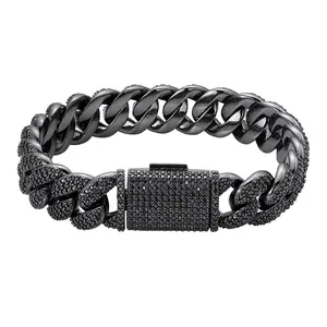 925 Silver 15mm Black Moissanite Miami Cuban 8.5" Men's Bracelet