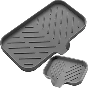 2 PC Sponge Stand for Kitchen Sink and Soap Tray for Bathroom Sink Silicone Soap Dish with Fast Drain Design Toothbrush Holder Cutlery Dispenser Tray