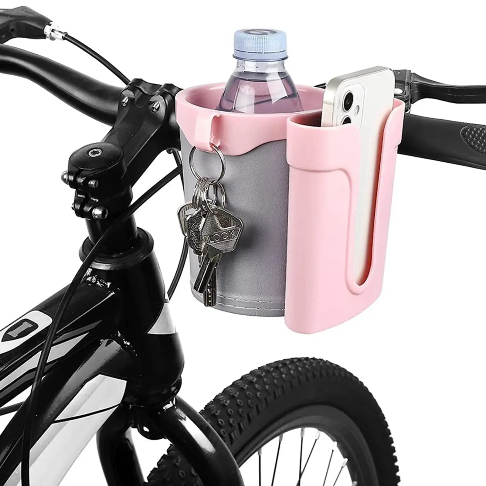 Bicycle Drink Holder with Phone Mount – Universal Non-Slip Drink Holder for Bikes and Scooters – 3-in-1 Design – Bike Accessory / Water Bottle Holder