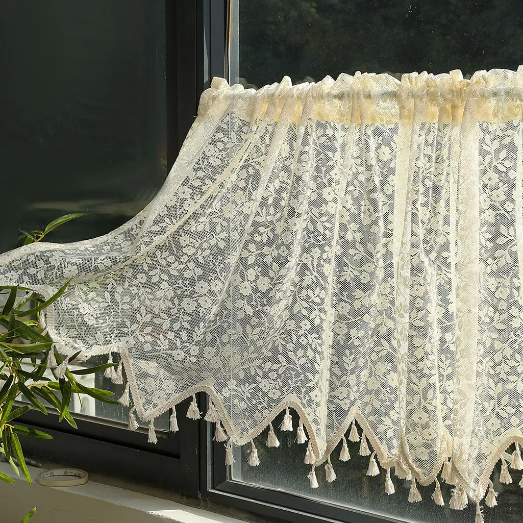 Lace Curtain, 1 Count Boho Style Window Curtain, Window Drapes for Home Living Room Bedroom Study Room, Home Decorative Curtain, Window Hanging