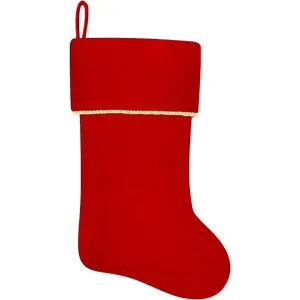 20 Inches Initial Monogram Red Christmas Stocking Personalized Large Soft Velvet with Gold Trim for Family Christmas Holiday Party Decor
