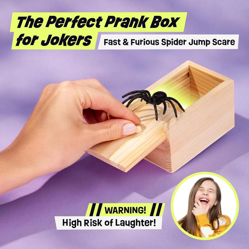 The Original Mini Spider Prank Box - Surprise Wooden Gag Gift with Lifelike Rubber Spider Perfect for Birthday & April Fools Day Pranks Reusable Magic Trick Kit Unisex