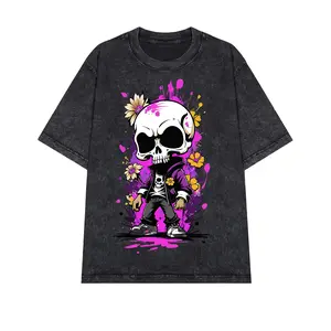 Edgy Bloom Skull Washed Tee - Good Graphic Tees Menswear Man Tshirt Top Streetwear Short Sleeve - Fabric Casual graphic t-shirts men gifts