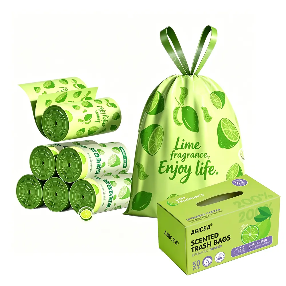 AGICEA Thickened Tear-Free Drawstring Disposable Trash Bags, Long Lasting Lime Fragrance Odor Eliminating Bug Repellent Garbage Bags, Multipurpose Household Bin Liners For Kitchen Student Dorm Apartment
