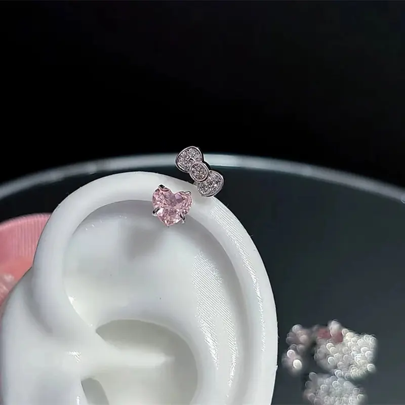 1pcs Quality Shiny Cross Zircon Stainless Steel Ear Bone Nail Style Silver Color Earring for Women Cochlear Accessories