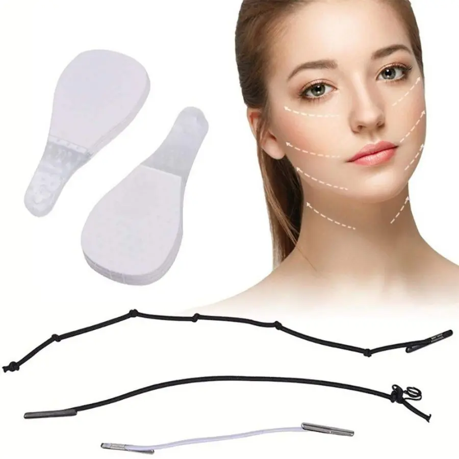 3 Elastic Bands & 80 Face Lifting Patches Set, Transparent Invisible V-Line Lift Strap, Physical Facial Lifting Belt, Face Lifting Device, Beauty Tools, Anti Wrinkle Lifting