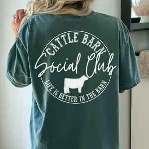 Cattle Barn Social Club Comfort Color Vintage Stock Show Heifer T-Shirt Back Print Retro Steer Shirt Livestock Mom Gift Market Cow Mama Tee