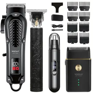 MOVATEK 4pcs Men'S Grooming Kit - Professional USB Rechargeable Hair Clipper Set with Nose Trimmer, Electric Shaver, Detail Trimmer, Ideal Father'S Day Gift, Supports USB Charging, Includes Limit Comb, Perfect for Valentine'S Day Gift