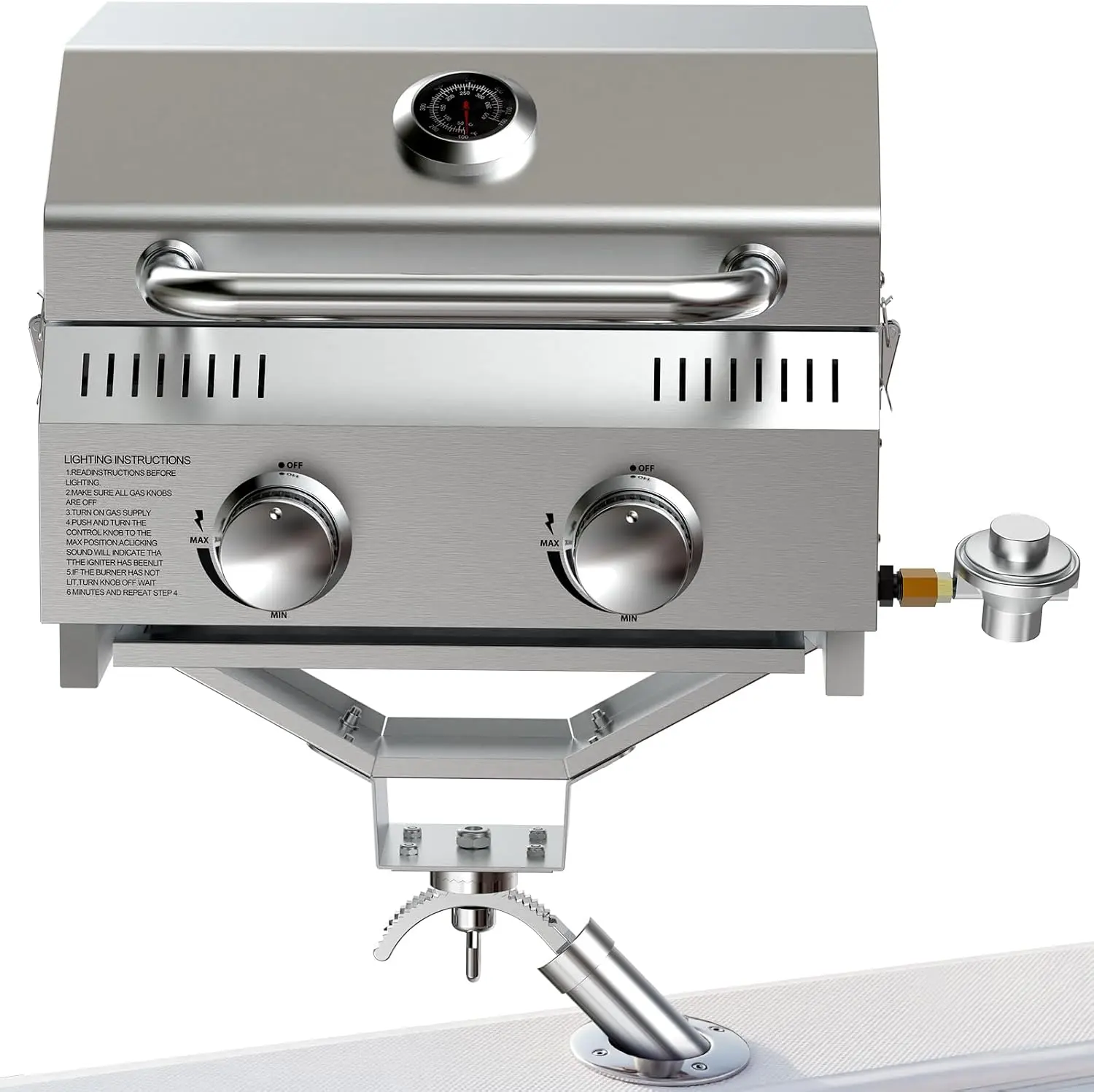 BESTFIRE 20K BTU Marine Boat Grill – 304 Stainless Steel Rod Mount with Dual Propane Connections, Fits 15°/30°/90° Rod Holders, Removable 4-Leg Stand & Saltwater-Ready for Boating & Fishing Trips bbq