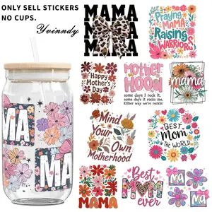 UV DTF Transfer Pieces, 16 Oz Cup Wraps, 5 Pieces Flower Mother's Day Patterns Random Designs UV DTF Transfer Paper Waterproof And Scratch Resistant Transfer Paper Suitable For Cups Decorations Uvdtf Sticker Bottles Computer Sticker Packs