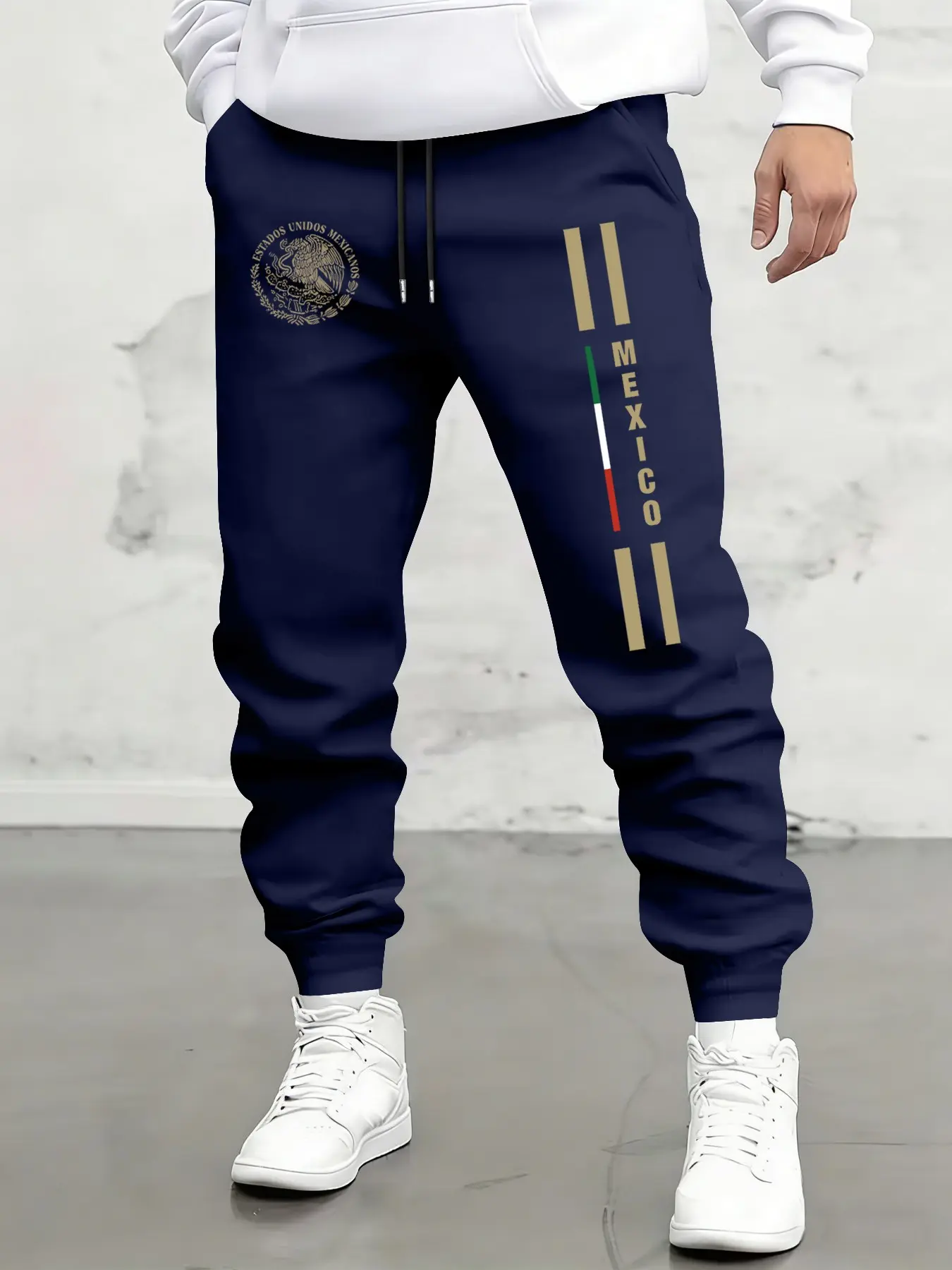 Men's Drawstring Pocket Sports Pants, Comfortable Casual Mexican Print, Ideal for Daily Wear, Perfect for Fitness Training