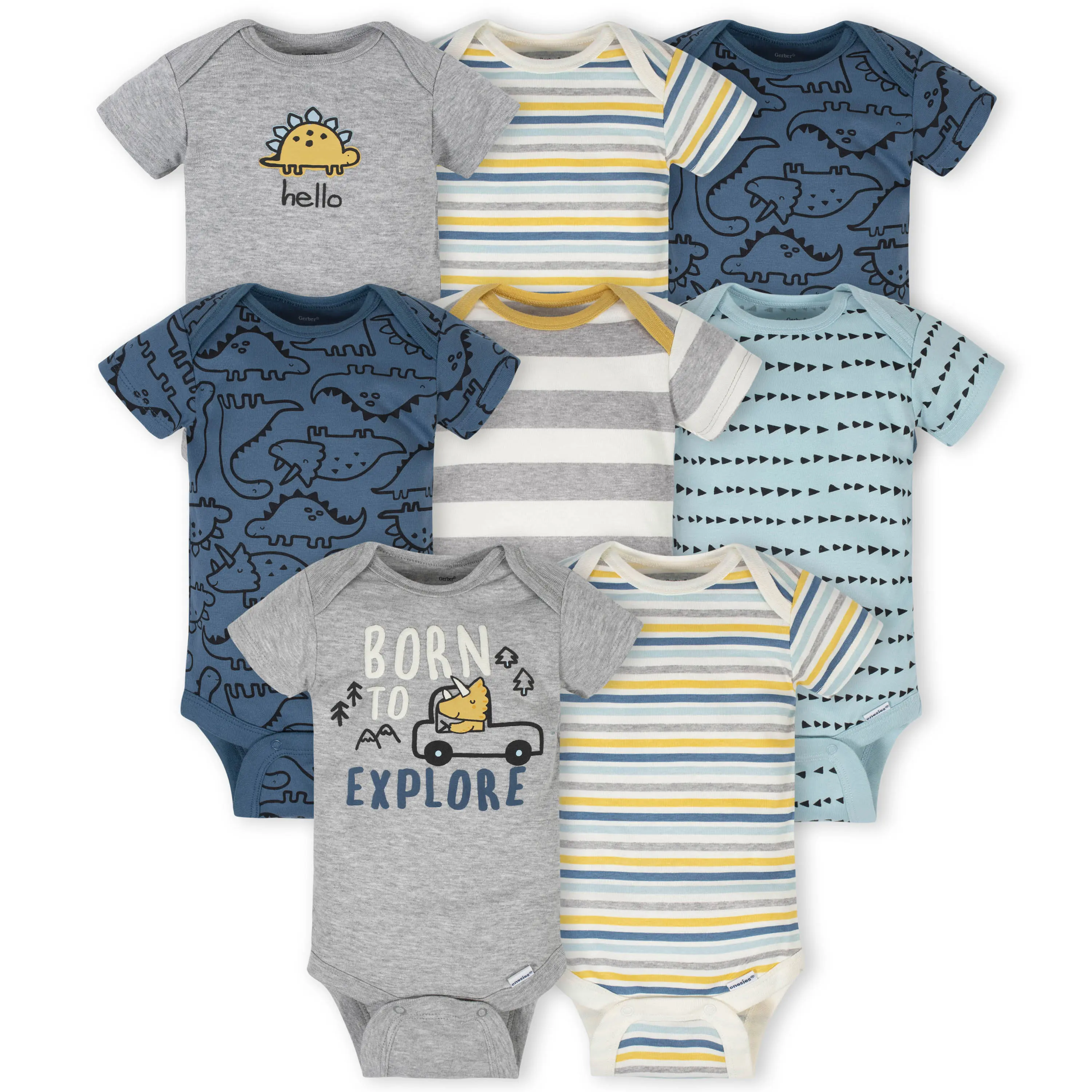 Onesies® Baby Boys' Short Sleeve Bodysuits - Soft Cotton, 8 Packs, Expandable Lap Shoulder Neckline, Machine Washable, Suitable for Newborn to 1 Year