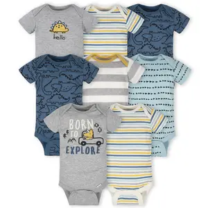 Onesies® Baby Boys' Short Sleeve Bodysuits - Soft Cotton, 8 Packs, Expandable Lap Shoulder Neckline, Machine Washable, Suitable for Newborn to 1 Year