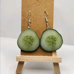Cucumber Earrings - Realistic Green Cucumber Shape with Intricate Detailing - High-Quality Plastic Design - Ideal for Summer Wardrobe Accessories Hook Earrings