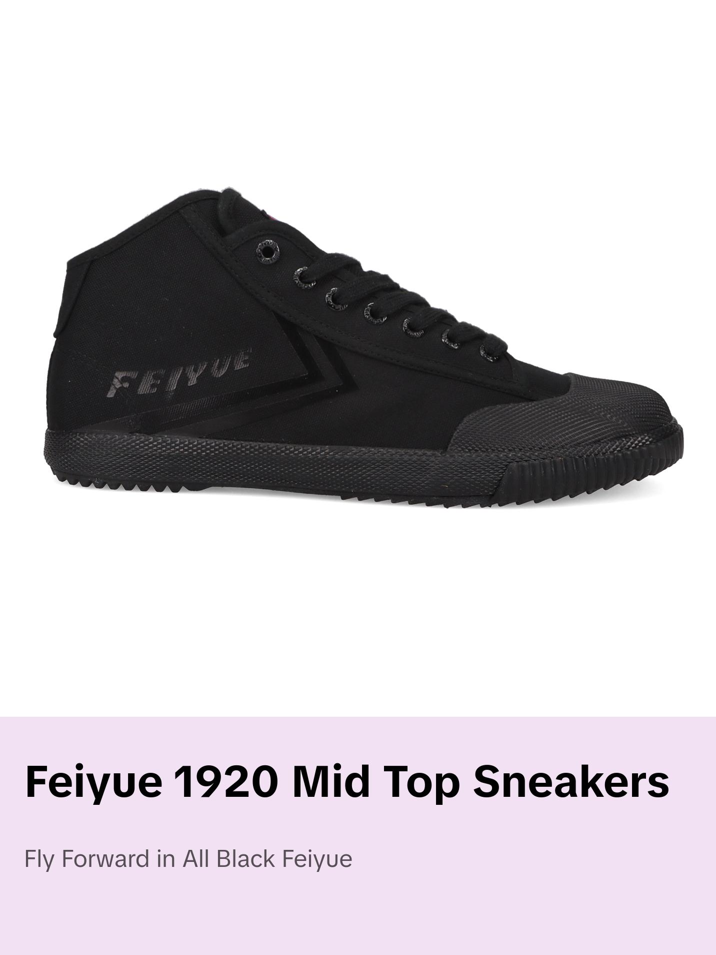 Authentic Feiyue Mid top Trainer Sneakers in Breathable All Black Canvas | Great for Martial Arts, Lifting, Parkour and Everyday Wear | Black Gum Sole for Traction | Streetwear Fashion | Fe Mid 1920 Heritage Shoe | Ships from USA  Athletic Footwear