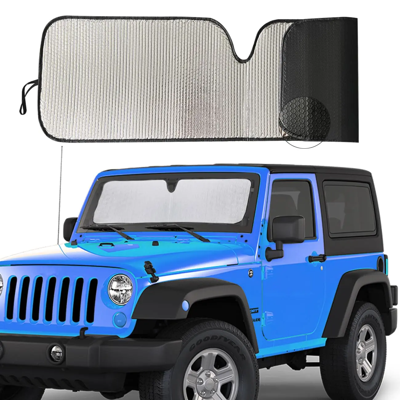 Front Windshield Sunshade for Jeep Wrangler - UV-Blocking Front Window Heat Shield, Windshield Protector, Sun Shield, Dashboard Protector, Car Exterior Accessory, Blocks Sunlight