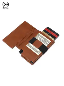 RFID Blocking Aluminum Credit Card Holder, Mens Leather Luxe Bank Cardholder Case, Metal Slim Thin Design, Ideal Gift for Him