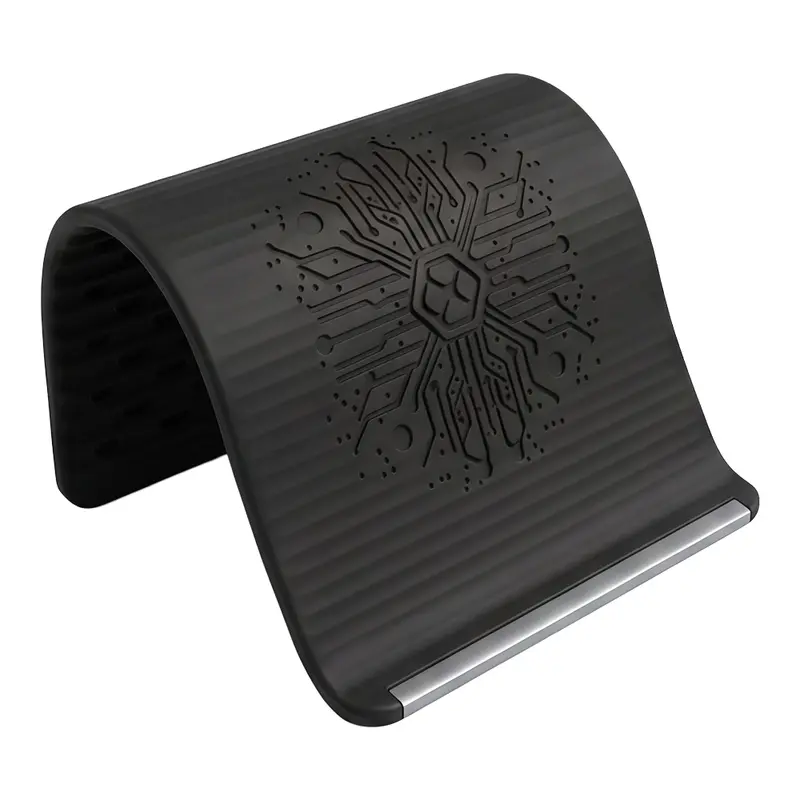 Soft Silicone Adjustable Phone Stand - 20x10cm, Comfy Touch, Foldable, Multi-Angle, Anti-Slip Surface, Compact Travel-Light Mount, Durable, Universal Fit for Smartphones, Tablets, Laptops, Orange Black Home Office Accessory