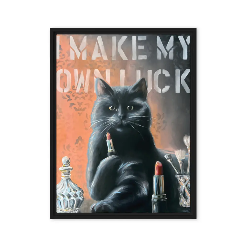 I Make My Own Luck – Black Cat Feminine Wall Art / Framed Canvas