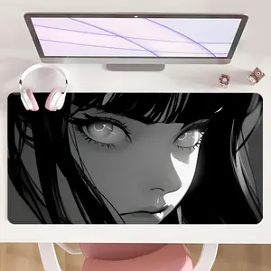 [Mouse Desk Pad] Non-Slip Mouse Pad Large Gaming Mouse Pad With Rubber Base & Stitched Edge Black White Anime Portrait Design Desk Top Protector Mat For Home Office Use And Christmas Gift