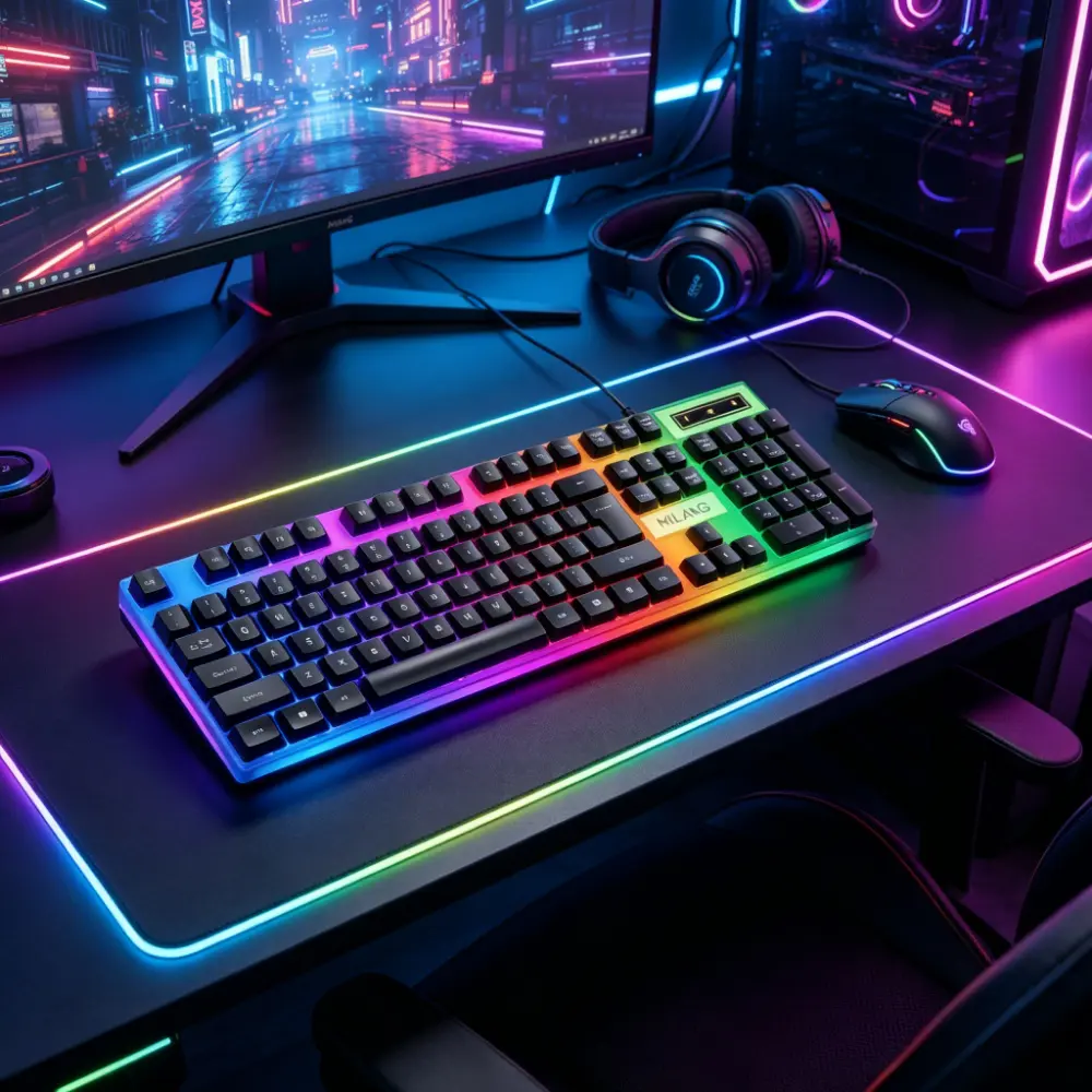 Wired Gaming Keyboard with Dynamic Backlight, Full Size Ergonomic Computer Keyboard, Waterproof Silent Keyboard for PC Laptop Desktop Game Office Daily Typing Use