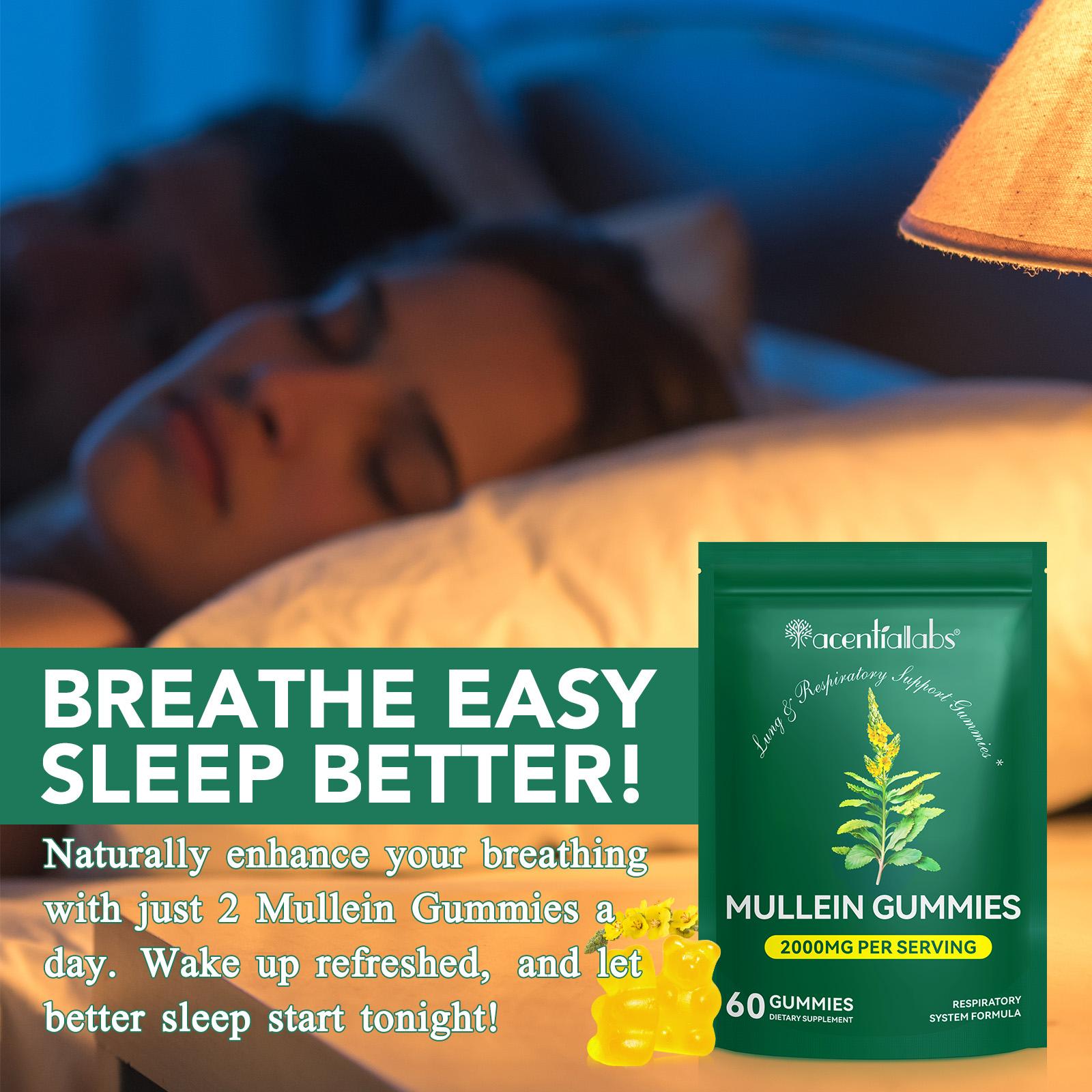 Acentiallabs Edible Mullein Gummies - Natural Formula Sugar-Free Dietary Supplement for Mullein Lung Detox, Lung Cleanse, Respiratory Support, Clear Mucus & Better Breathing (Vegan)