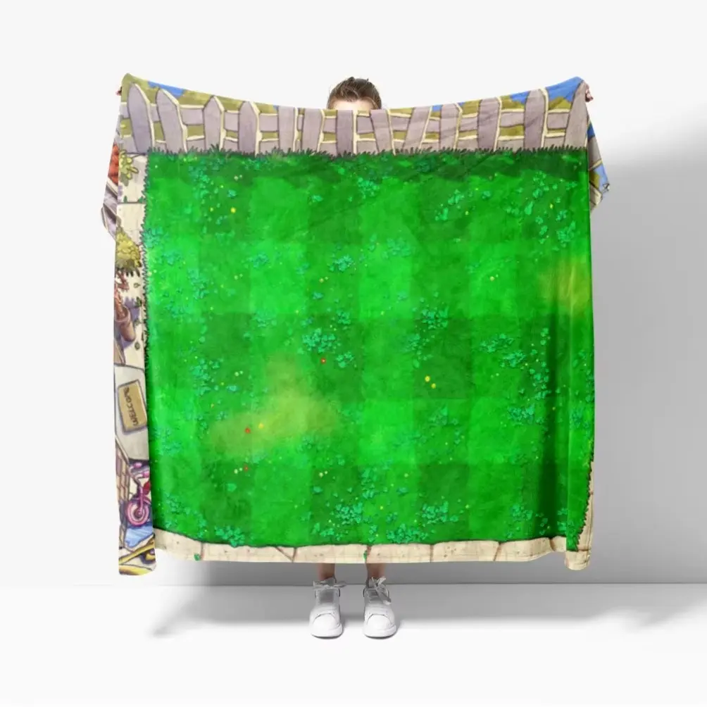 Breathable Soft Cartoon Retro Plants vs Zombies Game Print Blanket, Lightweight Nostalgic Decor for Couch & Bed, Multi-Functional Textile Throw for Home Use & Gifting