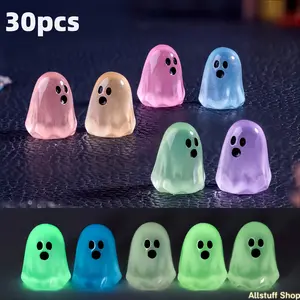 30pcs Glow-in-the-Dark Resin Ghost Ornaments, Light & Spooky DIY Bag Accessories, Ideal for Halloween Decor & Gifting (Luggage & Bag Accessory)