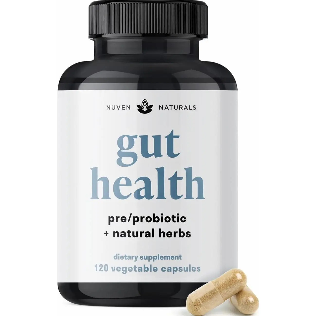 Nuven Naturals All-in-One Gut Health w/Probiotics, Prebiotics, Digestion-Supporting Herbs, and Adaptogens - Leaky Gut Repair Formula to Support Gut Lining, Aid in Digestion, and Promote Good Bacteria