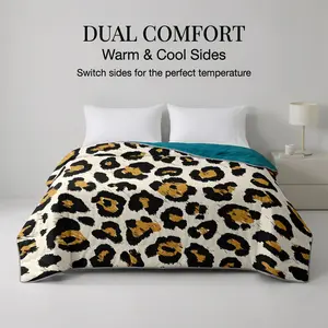 1pc Leopard Print Dual-Sided Warm & Cool Summer Comforter, Cooling Silk Air Conditioner Quilt, All Season 2-in-1 Reversible Multifunctional Leopard Throw Blanket, for Home & Travel, Multiple Sizes Available