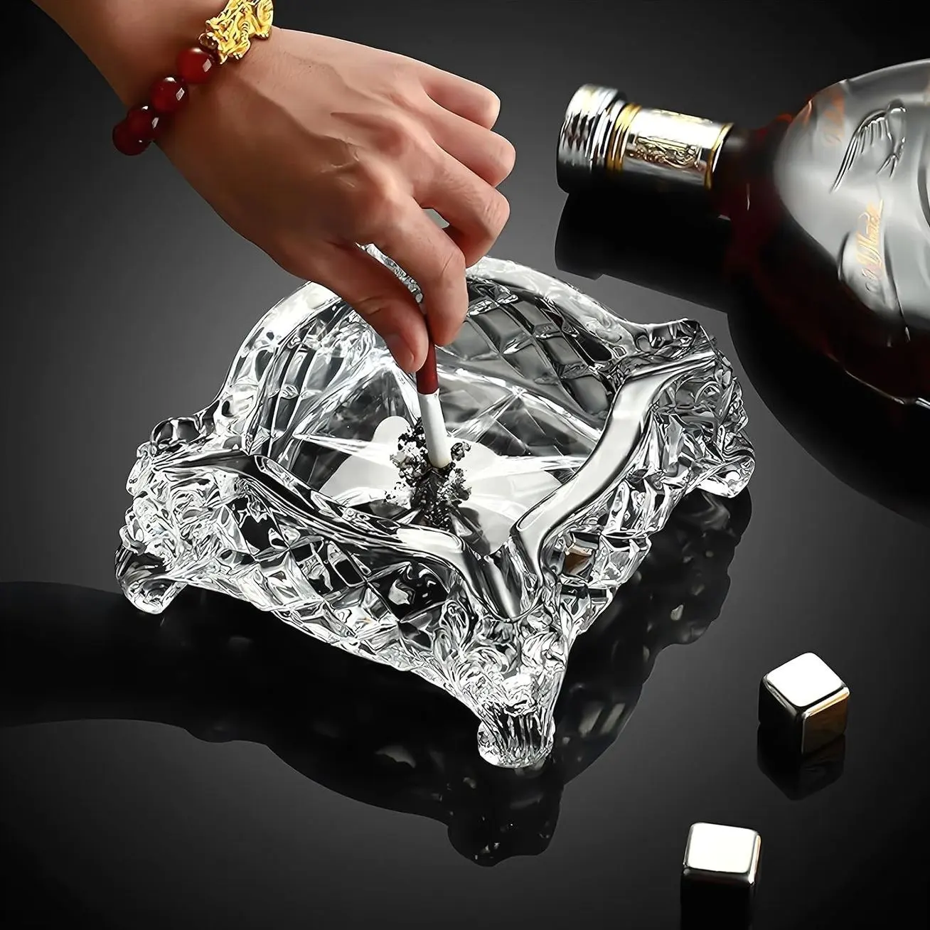 Ashtray 5 x 5 inch, Large Glass Ashtray for Cigarettes & Cigars, Clear Crystal Ash trays Outdoor Glass Spuare Ashtrays
