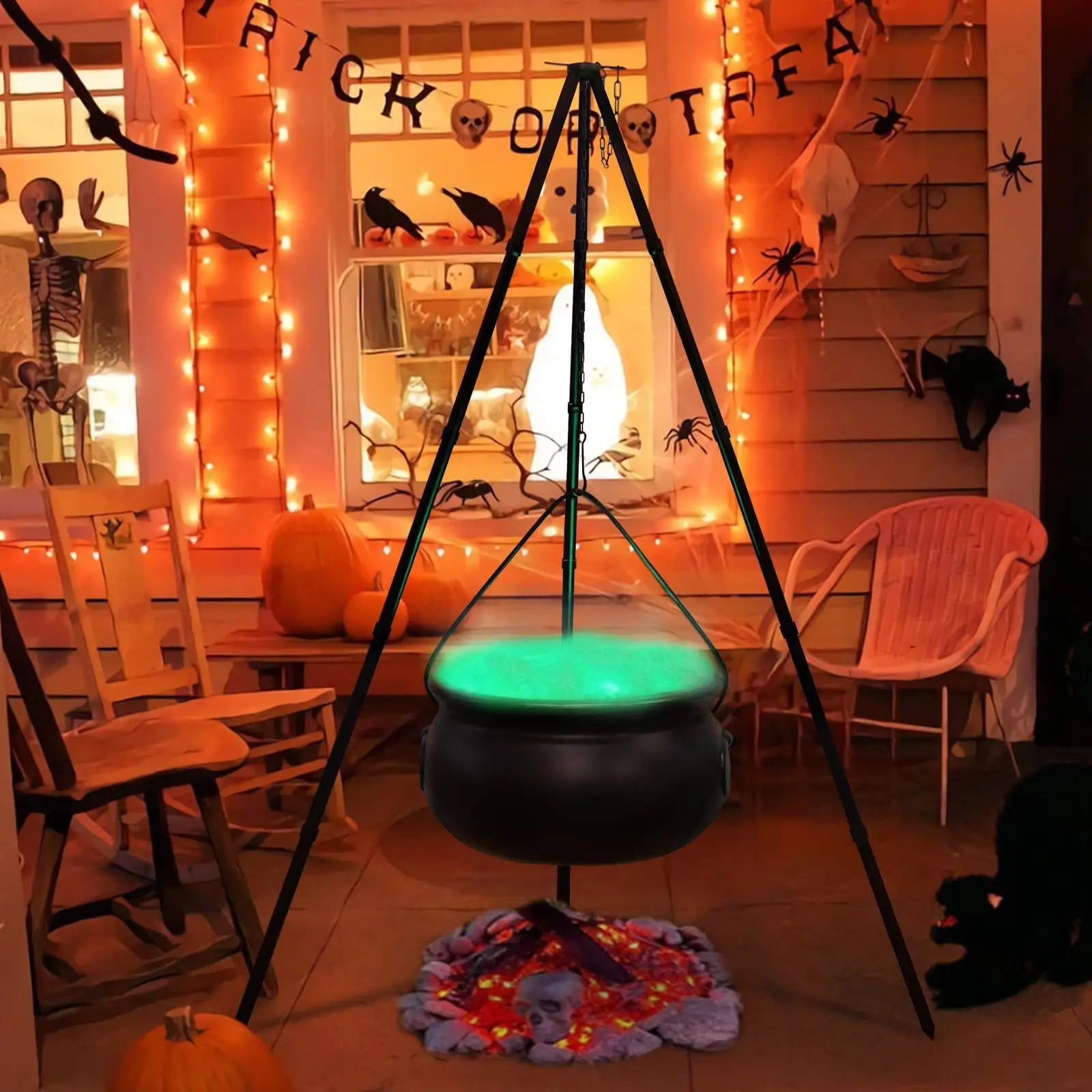 RBCKVXZ Halloween Decorations Indoor Outdoor on Clearance - Large Cauldron Halloween Decor on Tripod with Timer Lights - 30.7Inch Plastic Cauldron Witch, Halloween Decor, Fall Decorations for Home