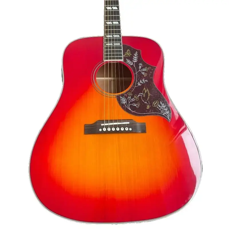 41-in 6-String Acoustic Guitar, Brand New, Red Rim, Yellow Spruce Body, Rosewood Fingerboard, Ebony Accents, 4kg Weight Stylish Guitar Wooden Affordable Guitar