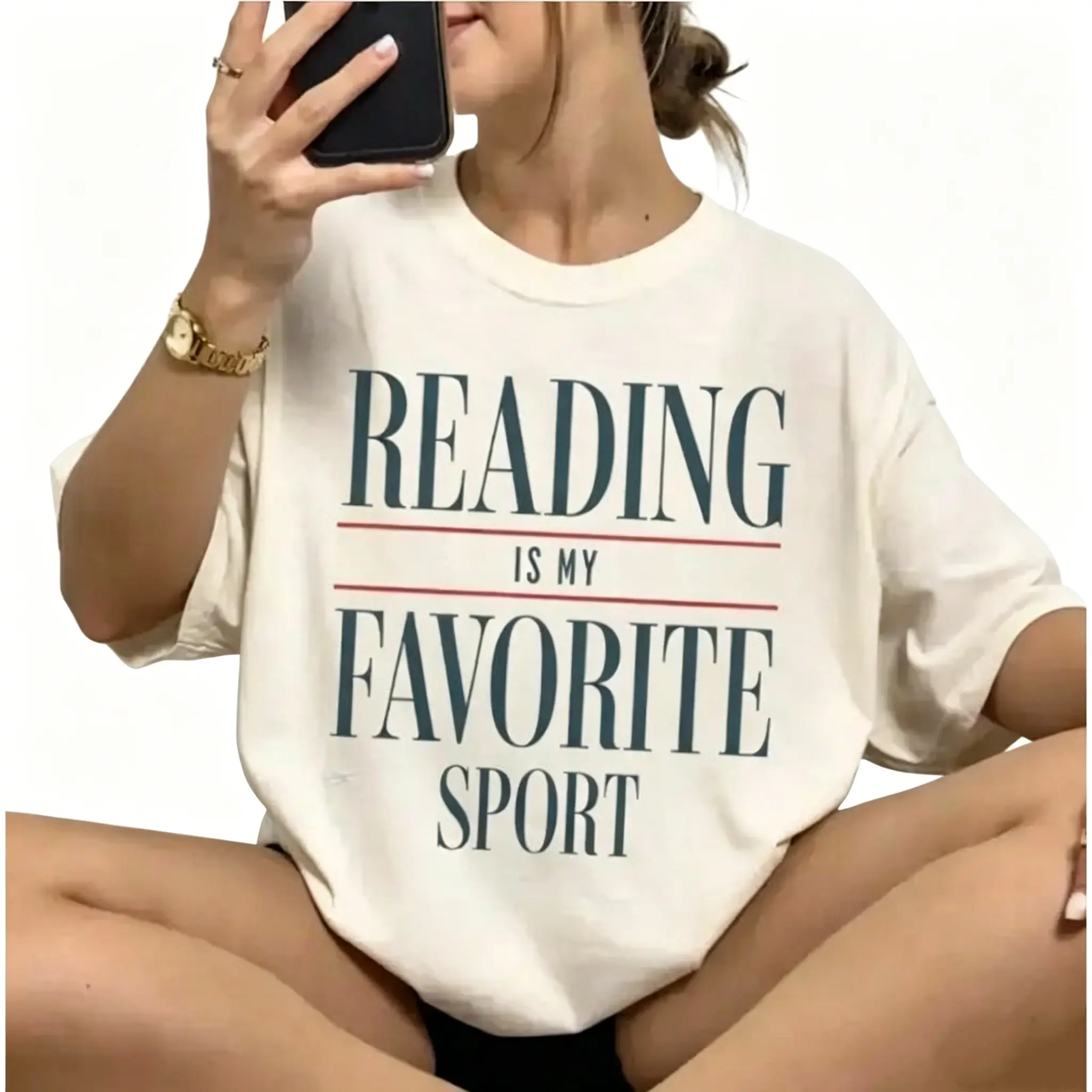 Bookish Shirt Reading Is My Favorite Sport Book Reader T-shirt Bookworm Tee Librarian Gift for Booklover Women's Men's Graphic Round Neck T-shirt