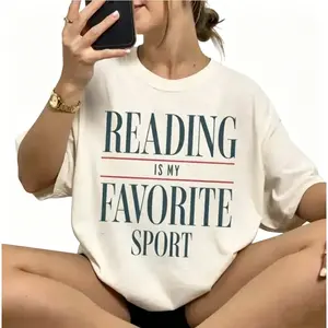 Bookish Shirt Reading Is My Favorite Sport Book Reader T-shirt Bookworm Tee Librarian Gift for Booklover Women's Men's Graphic Round Neck T-shirt