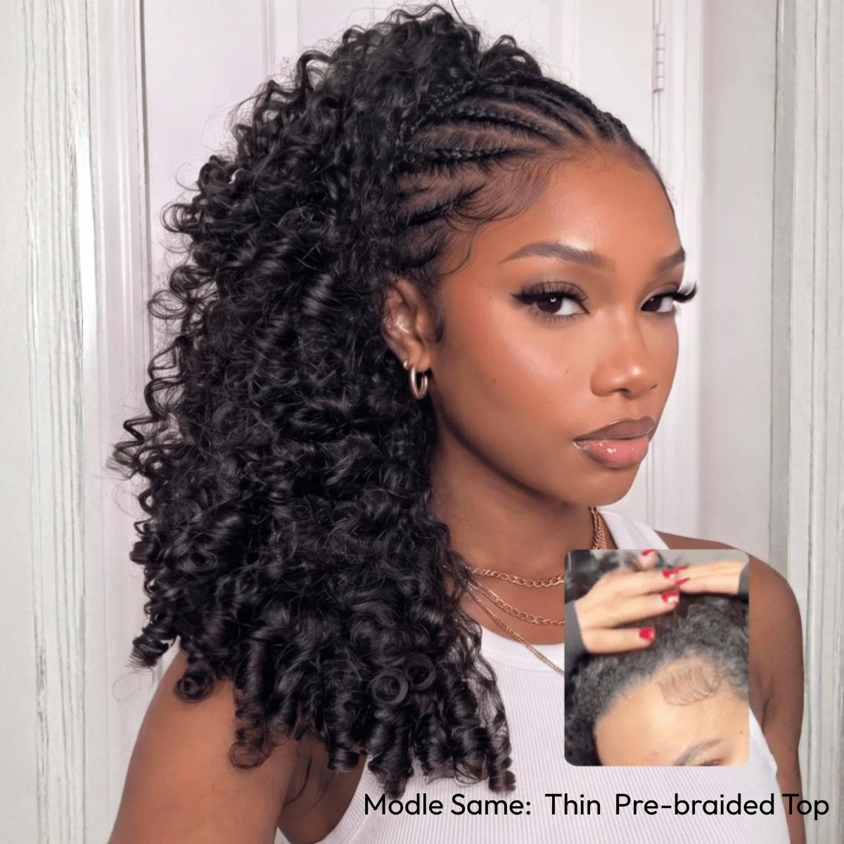 UNice MeltLine Half Wig Burmese Curly with Finger Coily Ends Glueless Seamless Human Hair Wigs 2 Top Design Options Pre Braided Thin Weft Summer Wig No Slip Beginner Friendly