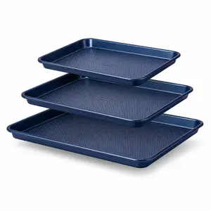 3 Pcs Non-stick Baking Pan Set, Diamond-Texture Baking Sheet Pan，Teflon-Free Heavy Duty Bakeware, Cookie Sheets for Oven, Baker, Kitchenware Cooking, Kitchen Supplies, Gift