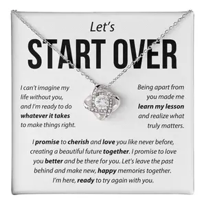 Let's Start Over Love Knot Necklace, Apology Gift Gold Pendant Necklace For Women, Jewelry with Meaningful Message Card To Say Sorry