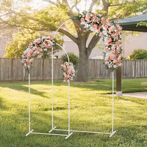 2-Pack Elegant Modern Asymmetrical Metal Wedding Background Arch Set (7.3 ft & 6 ft) - Home & Festive Party Supplies, Wedding Ceremony/Baby Shower Photo Backdrop for White/Gold Flower Decoration