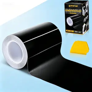 Gloss Black Vinyl Wrap 4 Inch x 20ft Air-Release Adhesive Car Vinyl Tape Chrome Delete Decorative Roll for DIY Exterior Door Edge Guard Vehicle Detailing 10CM x 6M