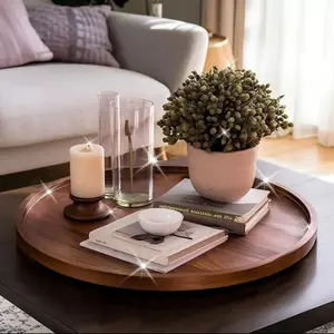 1pc Round Wooden Tray for Jewelry Storage, Decorative Tray for Kitchen Dining Bathroom, Unique Wood Design for Dressing Table