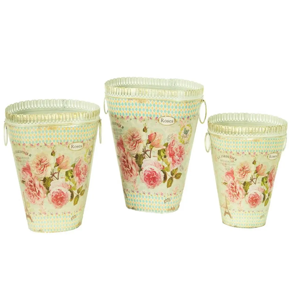 Dolce Mela Set of 3 Vintage Metal French Country Planters - Decorative Vases & Flower Pots for Home, Kitchen, Cabins, Cottages, Nursery Pots