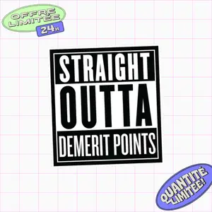 Straight Outta Demerit Points Sticker | Funny Driver Decal | Durable Vinyl | Waterproof Design for Cars, Bikes, and More Q