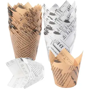 200 count  Cupcake & Muffin Tins Liners, 2" Standard Newspaper  Paper Baking Cups Nature and White