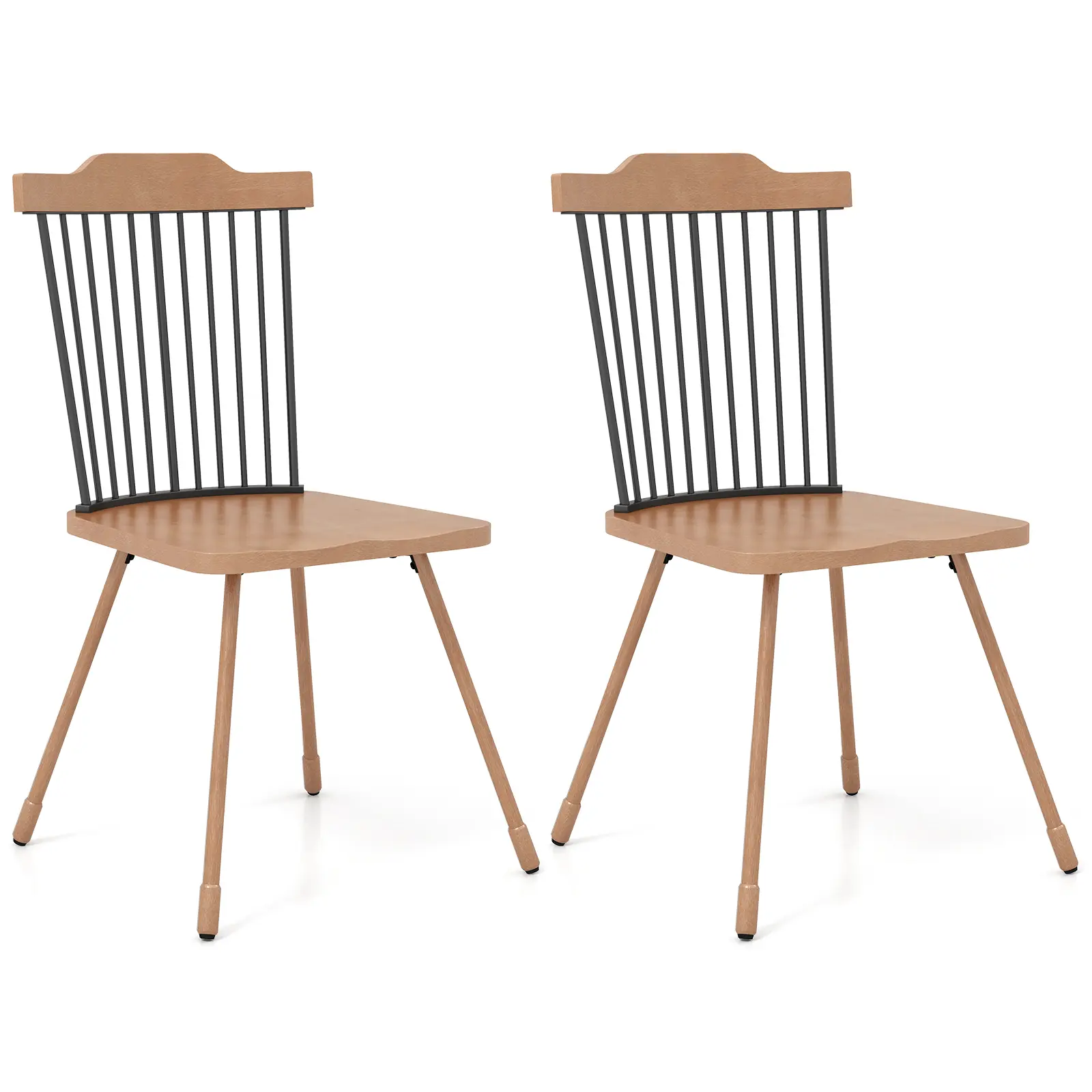 COSTWAY - Dining Chair with Spindle Back and Ergonomic Contoured Seat Set of 2-Natural