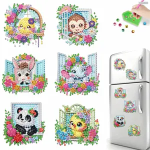 6pcs 2D Flat Acrylic DIY Magnetic Diamond Art Fridge Magnet Set, Beginner-Friendly Diamond Painting Kits with All Materials, Kitchen Decor for Relaxing Crafting Gifts